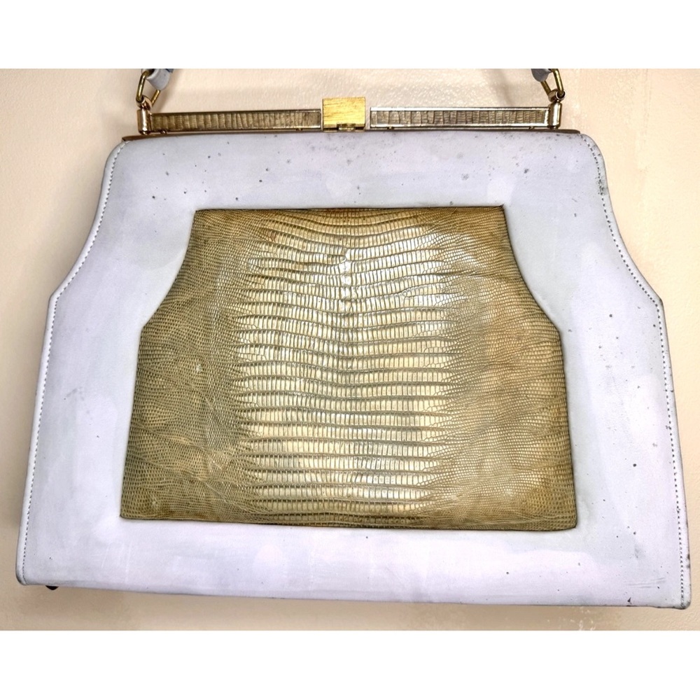 “JOHASEN” REPTILE LEATHER FAUX SUEDE VTG POCKETBOOK SHOULDER BAG